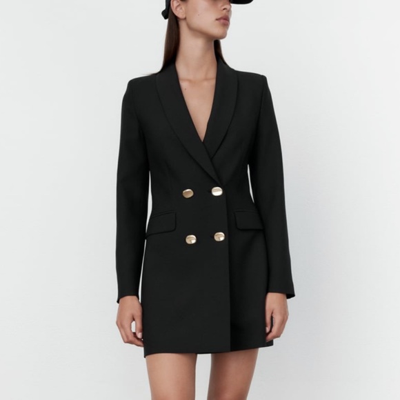 ZARA | NWT DOUBLE BREASTED LONG BLAZER BLACK L - Picture 12 of 15